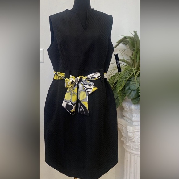 NWT Tahari Women’s Black/White/Citrine Sleeveless Sheath Dress Size 10 MSRP $138 - Picture 2 of 11
